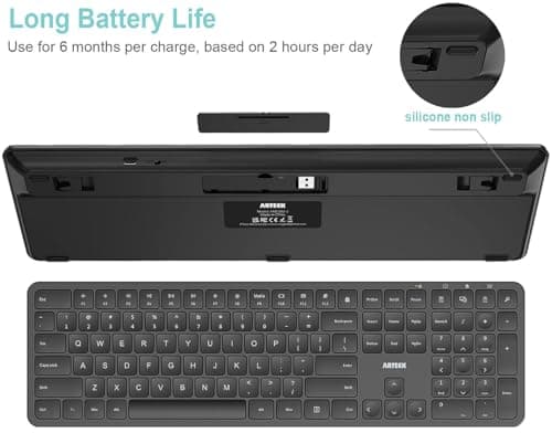 Arteck 2.4G USB Wireless Keyboard Ultra Slim Full Size Keyboard with Numeric Keypad and Media Hotkey for Computer/Desktop/PC/Laptop/Surface/Smart TV and Windows 11/10
