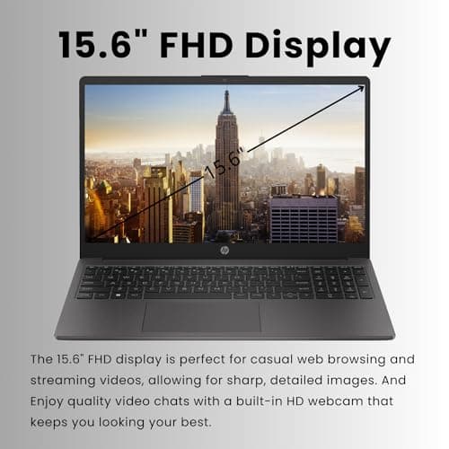 HP 255 G10 15.6" FHD Business Laptop, AMD Ryzen 7 7730U, 32GB RAM, 1TB PCIe SSD, Numeric Keypad, Webcam, Wi-Fi 6, HDMI, Windows 11 Pro, Black