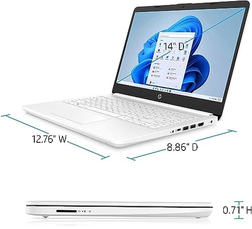 HP 14" Ultra Light Laptop for Student & Home (Intel Quad-Core N4120, 8GB RAM, 128GB(64GB + 64GB SD), 1-Year Office 365) 11-Hrs Long Battery Life, Webcam, WiFi, Win 11 Home in S Mode - Snow White