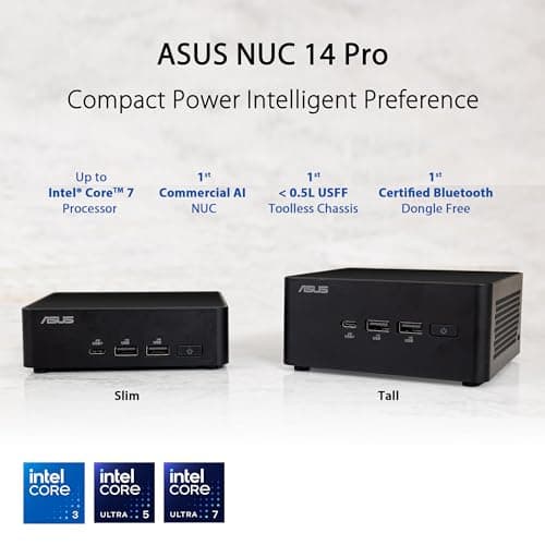 ASUS NUC 14 Pro Tall Full System Mini PC with Intel 14th Gen Core Ultra 7 155H, 32GB DDR5 RAM, 1TB PCIe G4x4 NVMe SSD, Thunderbolt 4,Win 11 Pro, Toolless Chassis Access, VESA Mount Included