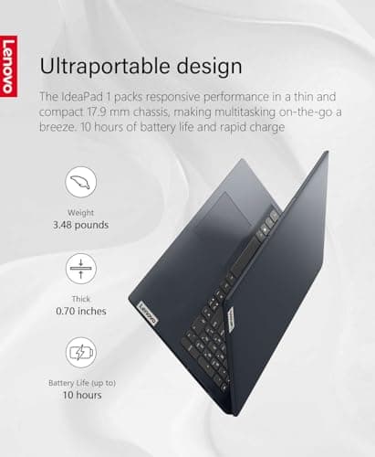 Lenovo Ideapad 1 Laptop, 15.6" FHD (1920x1080) IPS 300nits Anti-Glare Display, Touch, Ryzen 5 7520U, 8GB RAM, 512GB Storage, AMD Radeon Graphics, HDMI, Windows 11, HDMI, Abyss Blue