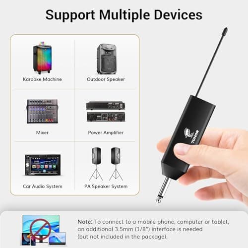 TONOR UHF Wireless Microphone System with Dual Headset Microphones/Lavalier Lapel Mics, Bodypack Transmitters, Mini Rechargeable Receiver, 2x15 Channels 200ft Range, for Recording Speech PA Speaker