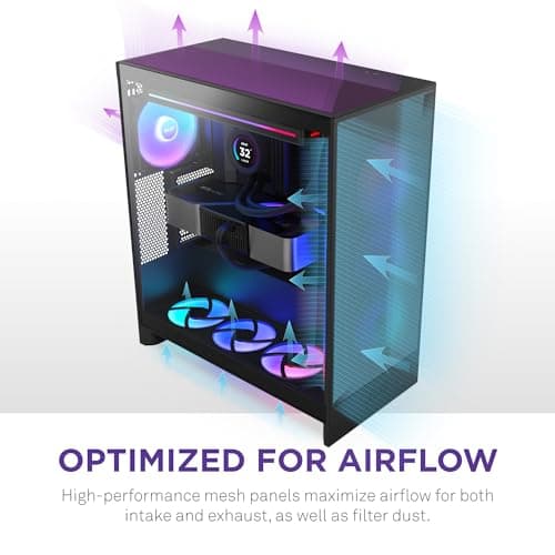 NZXT H7 Flow 2024 - Mid-Tower ATX Airflow Case - Includes Pre-Installed 3 x 120mm Fans - Supports Bottom Fans for Dedicated GPU Cooling - Cable Management - Black