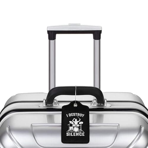 I Destroy Silence Drums Suitcase Tags with Name Id Labels Stainless Steel Loop Luggage Tag, for Suitcase Travel Bag 4 PCS