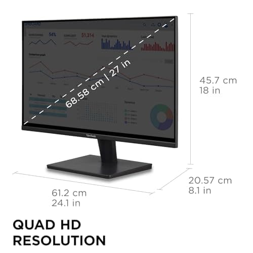 ViewSonic VS2725-2K 27 Inch QHD 1440p Monitor with 100Hz, HDMI, DisplayPort, and Variable Refresh Rate for Home and Office