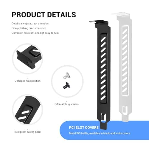PCI Slot Cover with Screws for Computer PC Case Accessories, 5Pcs Hard Steel PCI Slot Covers Dust Filter Bracket Expansion Blank Plate Vented and Dustproof (120*20mm, Black, 5Pack)