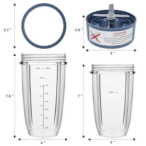 Blender Replacement Parts for Nutribullet, 32oz & 24oz Cups with Replacement Extractor Blade, Compatible with Nutri Bullet 600W/900W Pro Blenders (3 PCS)