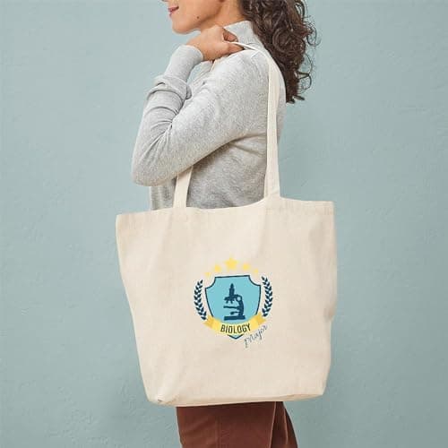 CafePress Biology College Major Science Microscope Shield Em Reusable Natural Beige Canvas Shopping Bag