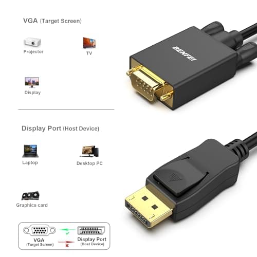 BENFEI DisplayPort to VGA Cable, 1.8M Display Port of Computer/Laptop to VGA of Monitor/Projector Gold-Plated Adapter (Not Bidirectional,Not Compatible with HDMI or USB)
