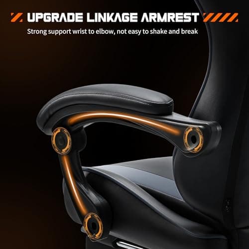 Sweetcrispy Video Game Desk Chair - Ergonomic Computer with Footrest and Comfy Lumbar Support, PU Leather Recliner with Headrest, Fixed Up Armrest, Height Adjustable with 360° Swivel, for Adults, Grey