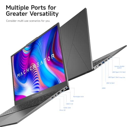 Machcreator Business Laptop, 17.3" FHD 120Hz, Intel Processor, 16GB DDR5 RAM, 1TB SSD, Backlit Keyboard, Large Touchpad, MicroSD Card Reader, Camera Shutter Switch, Wi-Fi, Win 11 Home, Grey
