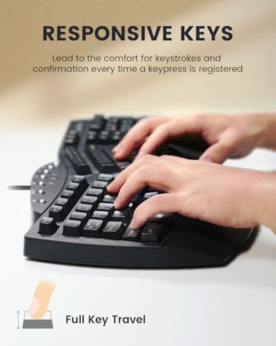 Perixx PERIBOARD-512B Wired Ergonomic USB Keyboard - Bulky 19.1x9.3x2 inches Split Design - Black - NDAA Compliant - US English