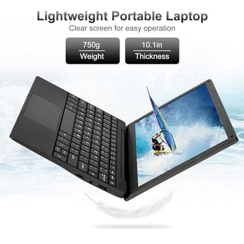 10.1Inch Laptop,Quad-Core Processor with Android 12.0 OS,2GB RAM,64GB EMMC,Built-in Camera,WiFi,USB Interface,Tpye-C Charging for Learning and Entertainment (Black 2GB+64GB)