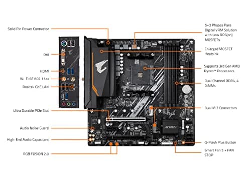 GIGABYTE B550M AORUS Elite AX (rev 1.3) Motherboard, Supports AMD AM4 Ryzen 5000 Processors, Micro-ATX, DDR4, Single M.2, SATA 6Gb/s, Realtek GbE LAN, PCIe 4.0