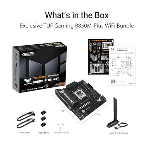 ASUS TUF Gaming B850M-PLUS WiFi AMD AM5 B850 mATX Motherboard, 14+2+1 80A DrMOS Stages, DDR5, PCIe 5.0, 3X M.2, Wi-Fi 6E, 2.5Gb LAN, DP, HDMI™, USB 10Gbps & 20Gbps Type-C®, BIOS Flashback™, Aura Sync