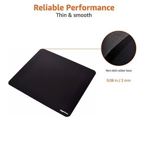 Amazon Basics Large Square Computer Mouse Pad, Cloth and Rubberized Base, 17.7L x 15.7W inches, Black