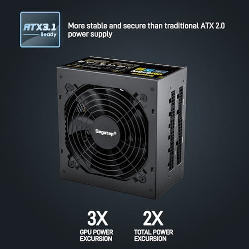 Segotep GM850 Power Supply 850W, PCIe 5.1 & ATX 3.1 Full Modular 80 Plus Gold Certified Gaming PSU for NVIDIA RTX 20/30/40/50 Series and AMD Graphics Cards