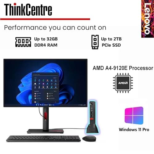 Lenovo ThinkCentre Mini Business Desktop, 16GB RAM, 256GB SSD, AMD Dual-Core Processor, Dual-Display Support, Wi-Fi, Bluetooth, USB, RJ-45, Keyboard&Mouse Included, Windows 11 Pro, Just 1 Liter Volume