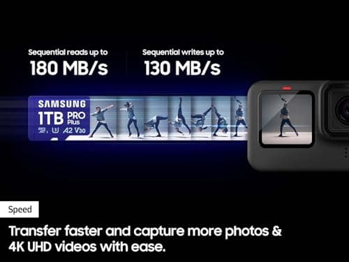 Samsung PRO Plus microSD Memory Card + Adapter, 512GB microSDXC, Up to 180 MB/s, Full HD & 4K UHD, UHS I, C10, U3, V30, A2, for Android Smartphones, Tablets, GoPRO, and DJI Drone (MB MD512SA/AM)