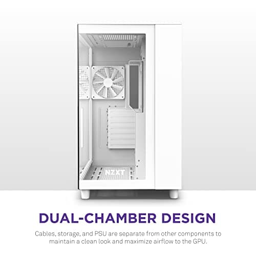 NZXT H9 Flow Dual-Chamber ATX Mid-Tower PC Gaming Case – High-Airflow Perforated Top Panel – Tempered Glass Front & Side Panels – 360mm Radiator Support – Cable Management – White