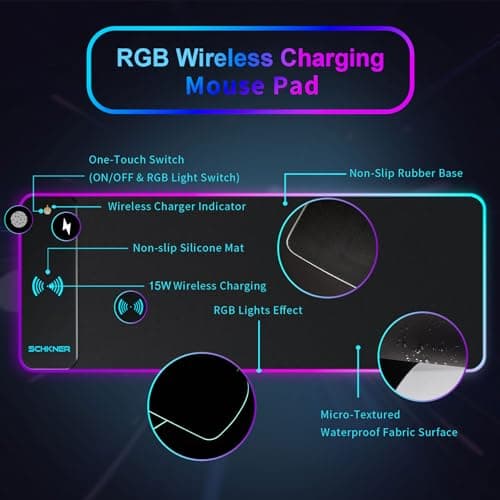 RGB Gaming Mouse Pad with Wireless Charging 15W, Large Desk Mat 800x300x4mm, 10 Light Modes Keyboard Pad with Non-Slip Rubber Base, Waterproof Mousepad for Gaming PC MacBook Laptop