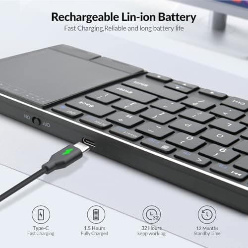 Rii Wireless Bluetooth Keyboard,Multi Device Rechargeable Stainless Steel Ultra Slim Keyboard with Multi-Touch Touchpad,Compatible with PC, Mac, Laptop(2.4G+BT New)