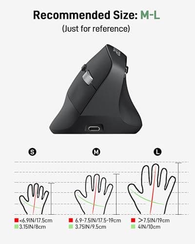 acer Ergonomic Mouse Wireless, 1000/1200/1600 Adjustable DPI Vertical Mouse with 6 Buttons, Rechargeable Ergo Mice with 2.4GHz USB Receiver for Computer, Laptop, PC, iMac and Desktop