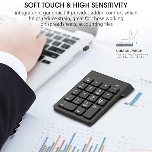 NOOX Wireless Number Pad, Numeric Keypad Numpad Keyboard 10 Key USB Keypad Office Accounting Essentials Desktop Computer Laptops Accessories Compatible Chromebook Notebook EliteBook MateBook etc.