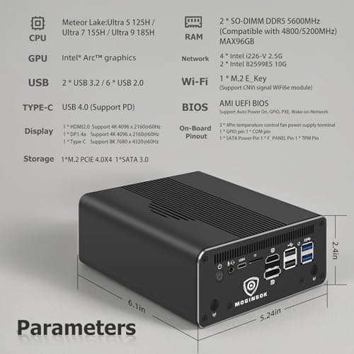 MGNAS14 Micro Firewall Appliance 10Gbe Router with Intel 14th Gen Core Ultra 7 155H, AI MINI PC with 2x10Gbe SFP+ 2xDDR5 RAM M.2 PCIe 4.0 SSD USB4 Support Pfsense|OPNsense|Openwrt|Windows