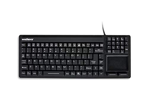 WetKeys "Touchpad Plus Professional-Grade Rigid Silicone Washable Keyboard with Touchpad (USB) (Black) | KBWKRC106T-BK