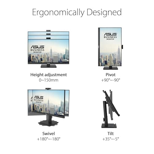 ASUS 27” 1080P Video Conferencing Monitor (BE279QFK) - Full HD, IPS, 100Hz, Frameless, Built-in Webcam, Mic Array, Speaker, Height Adjustable, Ergonomic Design, Eye Care, Wall Mountable, 3 yr warranty