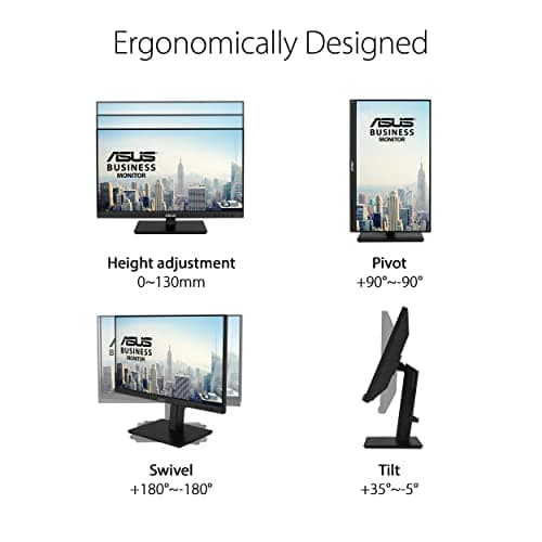 ASUS 24" 1080P Multi-Touch Monitor (BE24ECSBT) - Full HD, IPS, 10-Point Touch, IPS, Eye Care, USB-C with Power Delivery, HDMI, DisplayPort Daisy Chain, Height Adjustable, VESA Wall Mountable, Black
