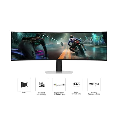 Samsung 49" Odyssey OLED G9 (G91SD) Dual QHD QD-OLED G-Sync Compatible Curved Gaming Monitor, 144Hz, 0.03ms, AMD FreeSync Premium Pro, Ergonomic Stand, 3 Year Warranty, LS49DG910SNXZA, 2024
