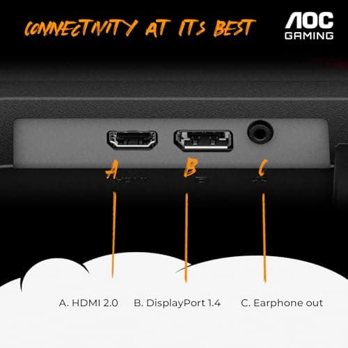 AOC 24G4E 24" Gaming Monitor, Full HD 1920x1080 IPS Panel, 180Hz 1ms, 1x HDMI 2.0, 1x Display Port, Adaptive-Sync, Audio Earphone Out, Console Gaming Ready, 3-Year Zero-Bright-Dot
