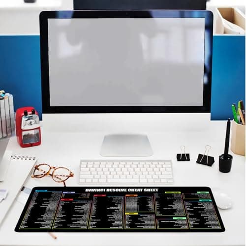 Davinci Resolve Shortcuts Mouse Pad – Large Computer Accessory & Desk Mat for Windows PC, Non-Slip, Extended Keyboard & Mousemat for Video Editing KMH
