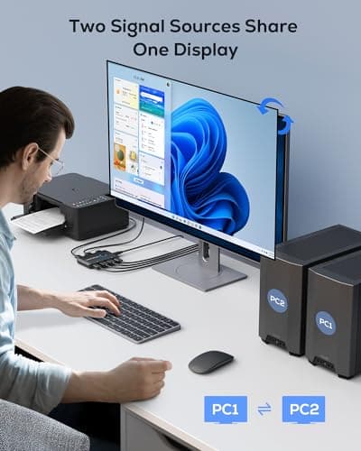 KVM Switch HDMI 2 Port Box,ABLEWE USB and HDMI Switch for 2 Computers Share Keyboard Mouse Printer and one HD Monitor,Support UHD 4K@60Hz,with 2 USB Cable and 2 HDMI Cable