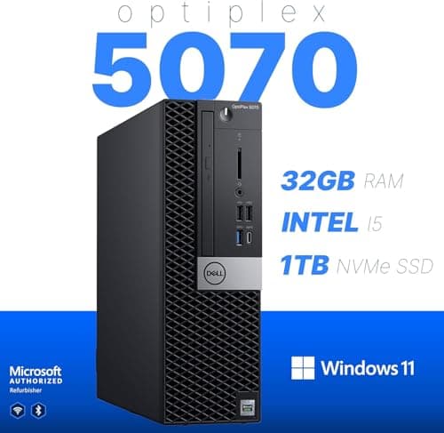 Dell Workstation 5070 PC Computer, Intel i5-9500, Editing/Design Nvidia Quadro P620, Crucial 32GB RAM, 1TB NVMe M.2, Windows 11 Pro, WiFi, Cherry Keyboard & Mouse, Office Desktop Computers (Renewed)