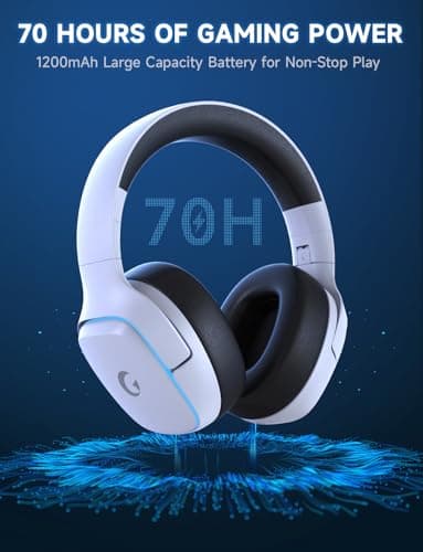 2.4GHz Wireless Gaming Headsets for PS5, PS4, PC, Switch - Bluetooth 5.3 Gaming Headphones with Noise Canceling Mic, 7.1 Surround Sound, 70H Battery, Blue Lighting - White