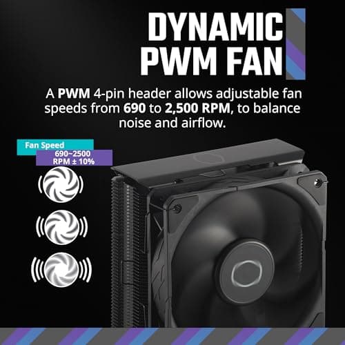 Cooler Master Hyper 212 Black CPU Air Cooler, SickleFlow 120 Edge PWM Fan, Aluminum Top Cover, 4 Copper Heat Pipes, 152mm Tall, AMD Ryzen AM5/AM4, Intel LGA 1851/1700/1200 Brackets