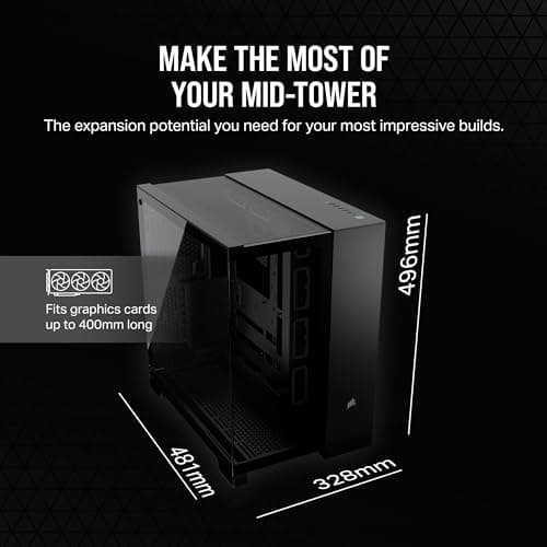 CORSAIR 6500X Mid-Tower ATX Dual Chamber PC Case – Panoramic Tempered Glass – Reverse Connection Motherboard Compatible – No Fans Included – Black