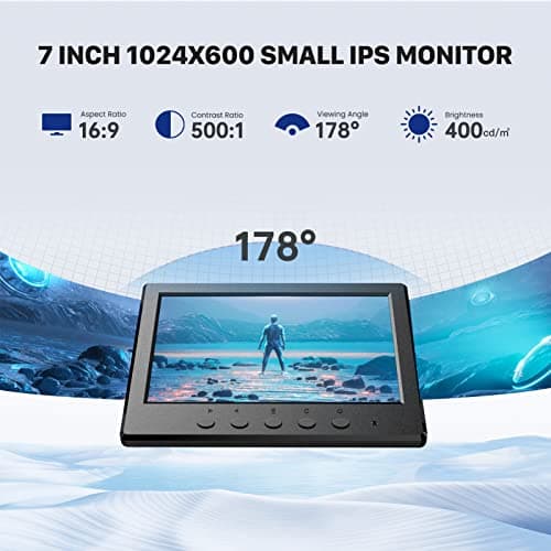 Eyoyo Mini Monitor 7 Inch Small HDMI Monitor 1024x600 LCD Screen Display HMDI AV VGA BNC USB Input for PC CCTV Security Camera Computer Laptop RasPi