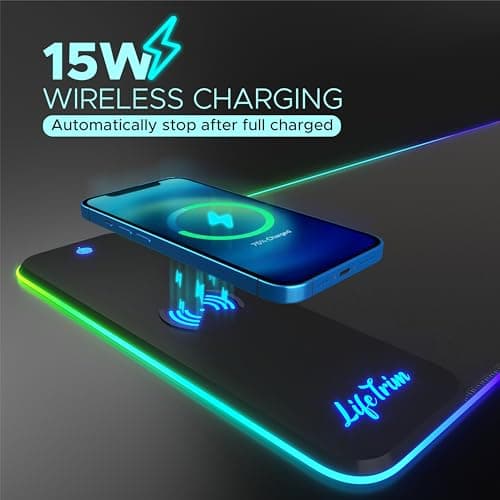 Wireless Charger LED Mousepad 35.5 x 12 Inch RGB Gaming Mouse Pad 10 Light Modes 4mm Thick Large Gaming Desk Pad Wireless Charging Cool Mouse Pad for PC Gaming Accessories & Gaming Gifts