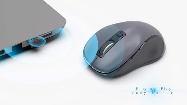 WisFox 2.4G Wireless Mouse for Laptop, Ergonomic Computer Mouse with USB Receiver and Type-C Adapter, 3 Adjustable Levels DPI, 6 Button Cordless Wireless Mice (Grey)