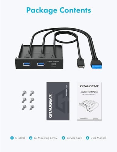 GRAUGEAR 3.5 Inch Front Panel USB Hub, Internal USB Hub with 20Gbps USB3.2 Gen2 USB-C and USB 3.0 Ports, USB3.2 Type-E Key-A 20-Pin Header & USB3.0 Header Required, Fits 3.5" PC Computer Case [G-MP01]