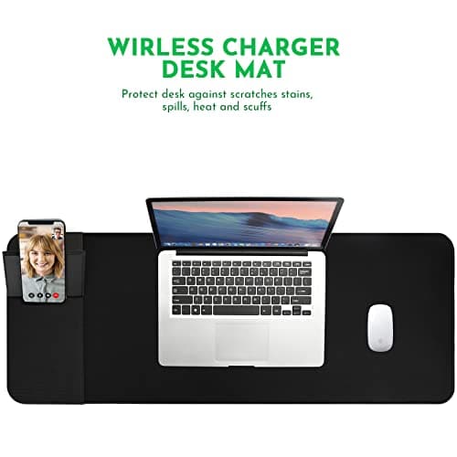 Wireless Charging Mouse Pad with Phone Holder Gaming Mousepad Desk Mat 15W Qi Fast Charging Pad Ultra-Smooth Surface Non-Slip Extended Premium Black Computer Keyboard Mat for MacBook PC Laptop
