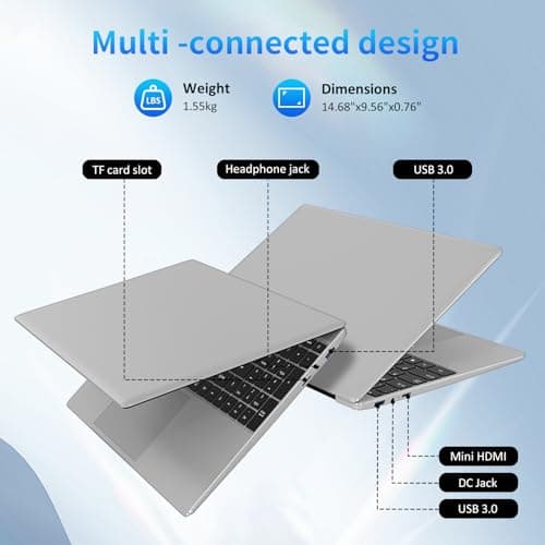 15.6'' Laptop Computer,1080P FHD Display,8GB RAM,512GB SSD, Intel N5095 CPU Business Laptop,Numeric Keypad,Backlit Keyboard,Fingerprint Unlock,SD Card Reader,Webcam, 5GWiFi, HDMI,Silver
