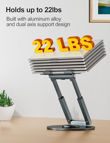 tounee Telescopic Laptop Stand for Desk with 360° Swivel Base, Sit to Stand, Height Adjustable, Portable Riser Holder for Good Posture, Compatible with MacBook Pro, All Laptops 10-17"-Gray