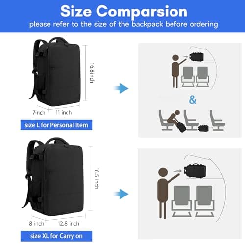 Taygeer Travel Laptop Backpack for Men Women, Airplane Approved Travel Backpack Suitcase with Usb Charging Port, Lightweight College 35l Luggage Bag 15.6inch Laptop Mochila Gifts for Business,Black
