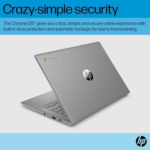 HP Chromebook 14 Laptop (14" HD, Intel 4-Core Celeron N4120, 4GB RAM, 192GB Storage, UHD Graphics 600) for Home & Student, Light Weight & 14-Hr Battery Life, Webcam, Wi-Fi, IST HUB, Chrome OS, Grey