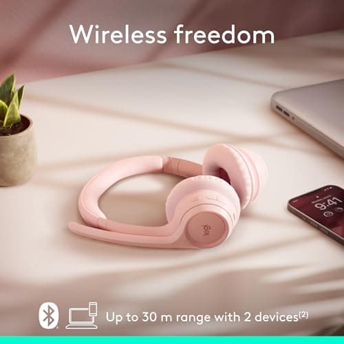 Logitech Zone 300 Wireless Bluetooth Headset with Noise-Canceling Microphone, Compatible with Windows, Mac, Chrome, Linux, iOS, iPadOS, Android – Rose (Renewed)